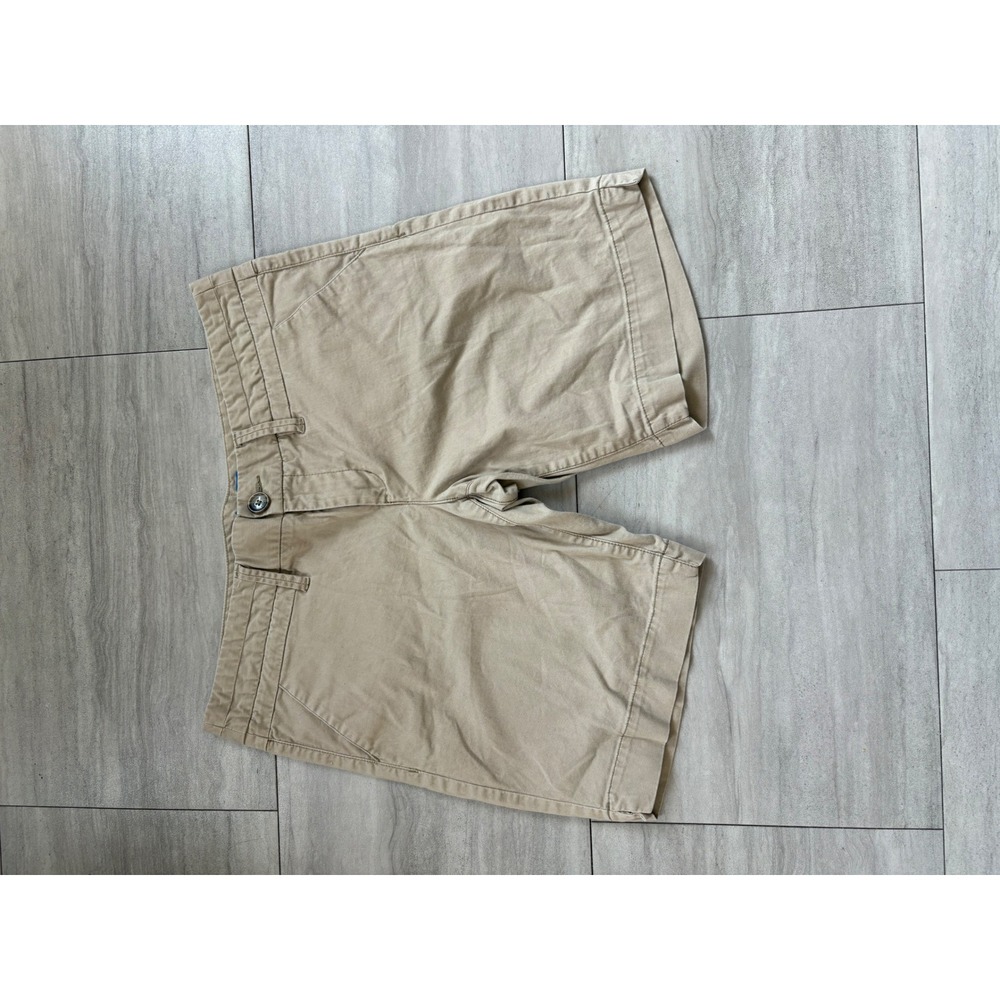 American Eagle Mens Khaki Chino Shorts Tan Cotton Stretch Flat Front Size L